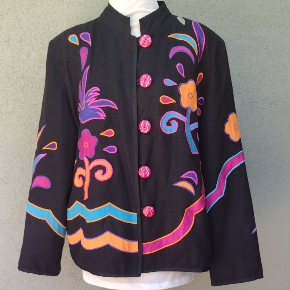 Vintage Indigo Moon Art-to-wear Colorful Black Artistic Blazer Women's Medium